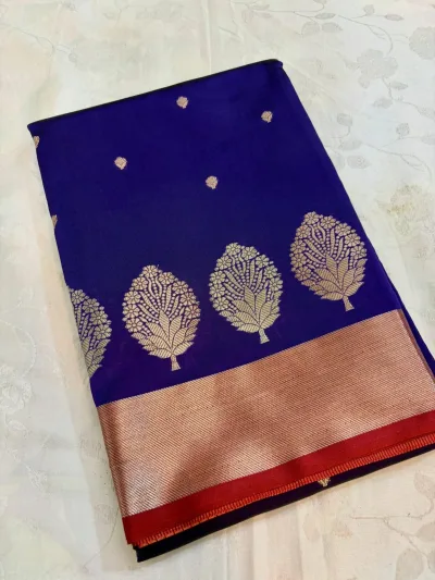 Vibrate Blue Banarsi Semi Katan Saree
